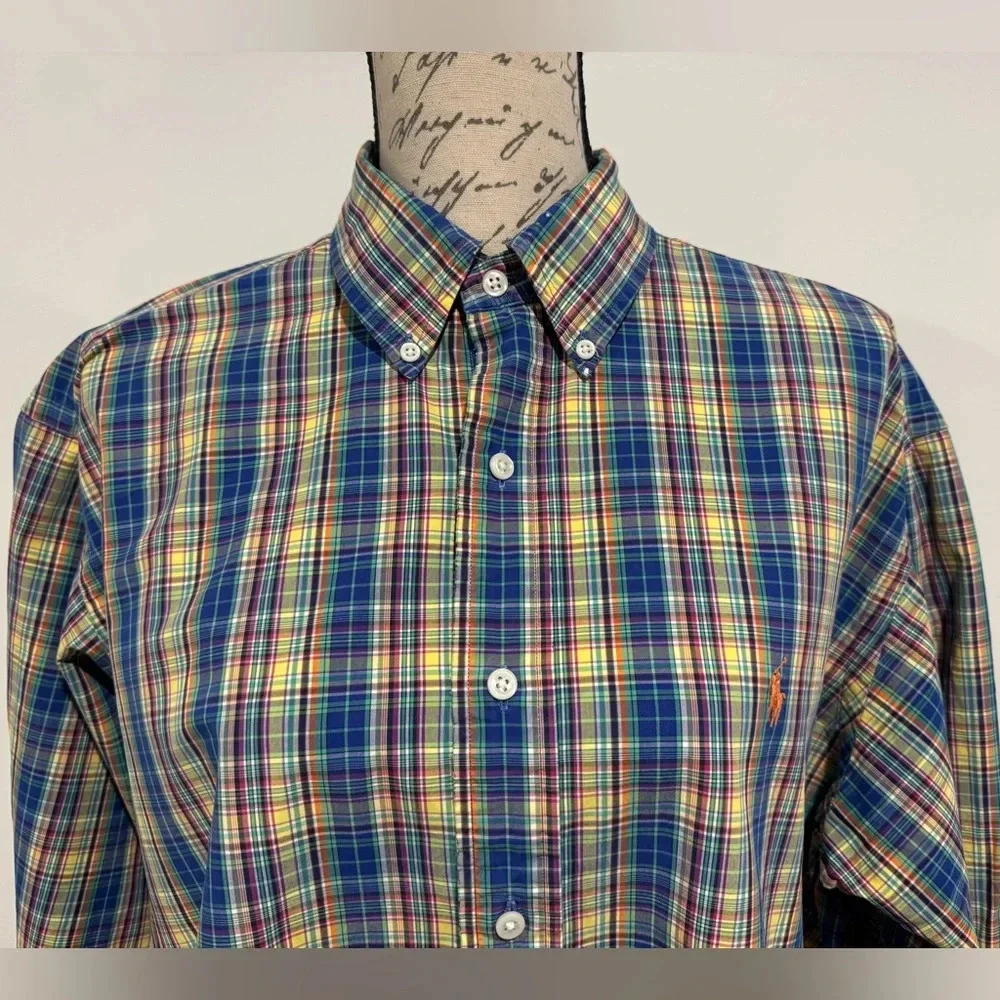 Polo Ralph Lauren Button Up Rainbow Multicolor Plaid Shirt Men’s size Large